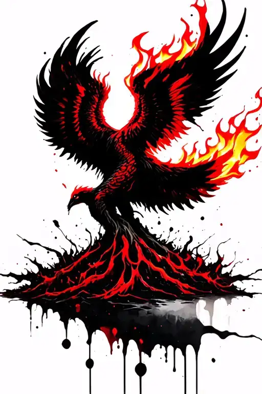 Tree Of Life On Fire Turning Into A Phoenix Rising From The Ashes