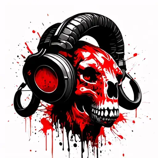 Aries Ram Head Skull Wearing Headphones