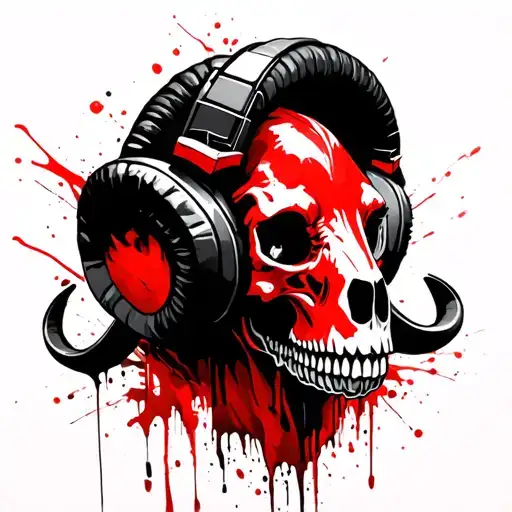 Aries Ram Head Skull Wearing Headphones