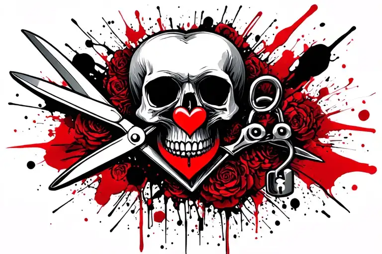 Skull And Scissors With A Heart Shaped Lock