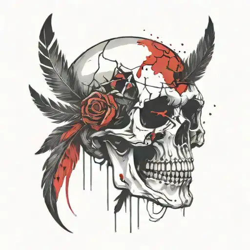 Laughing Skull With Feathers Forming