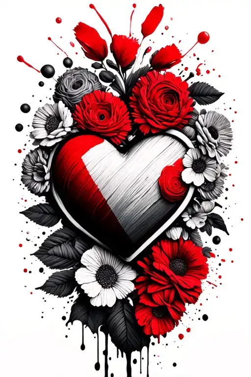 Yarn Heart Surrounded By Flowers