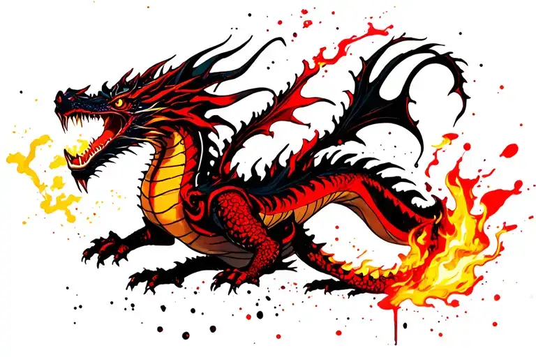 Dragon Breathing Fire Surrounded