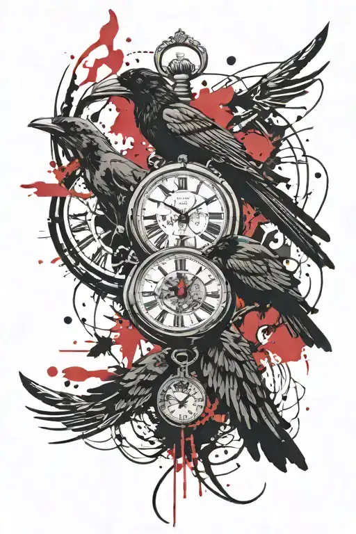Pocket Watch And Raven