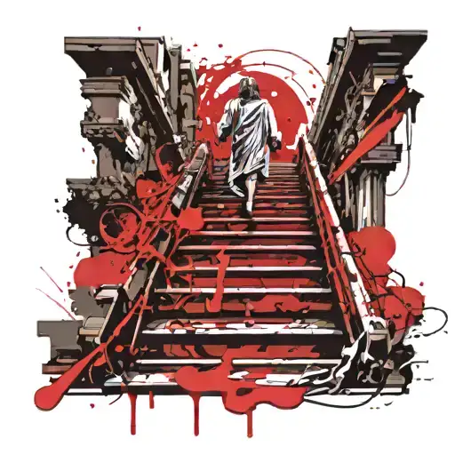 Jesus Christ Walking The Stairs Going Into Heaven