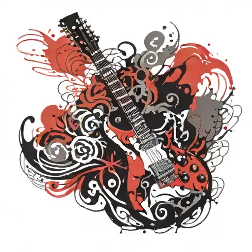 Old Viking Play Electric Guitar Metal Music Notes Flowing