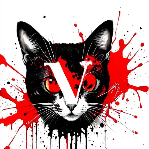 Silhuette Of A Cat With Initails V Letter