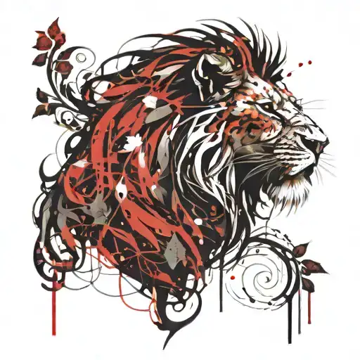 Lion Head With Vine Leaves Intertwined