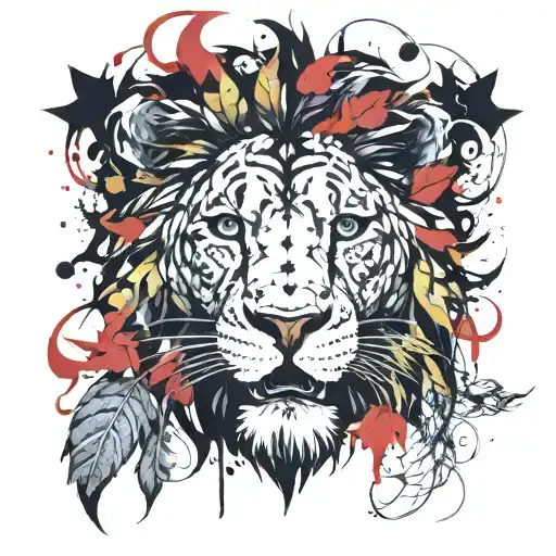 Lion Head With Vine Leaves Intertwined