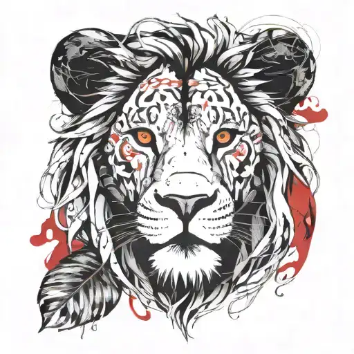 Lion Head With Vine Leaves Intertwined