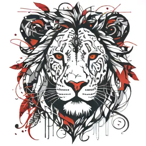 Lion Head With Vine Leaves Intertwined