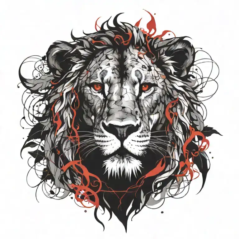 Lion Head With Vine Leaves Intertwined