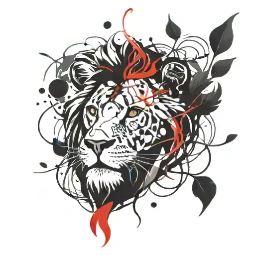 Lion Head With Vine Leaves Intertwined