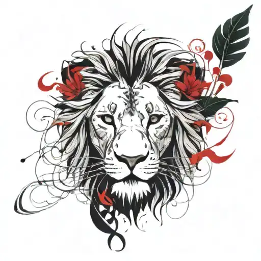 Lion Head With Vine Leaves Intertwined