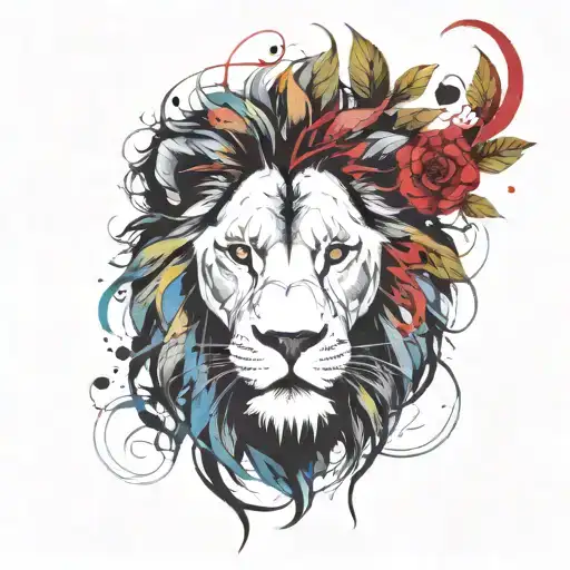 Lion Head With Vine Leaves Intertwined