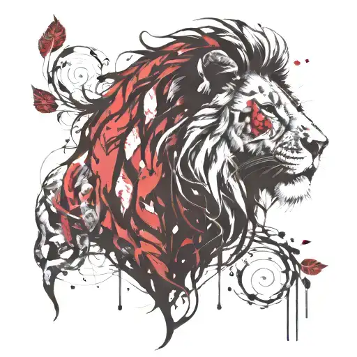 Lion Head With Vine Leaves Intertwined