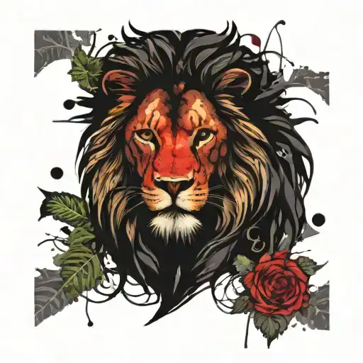 Lion Head With Vine Leaves Intertwined Within