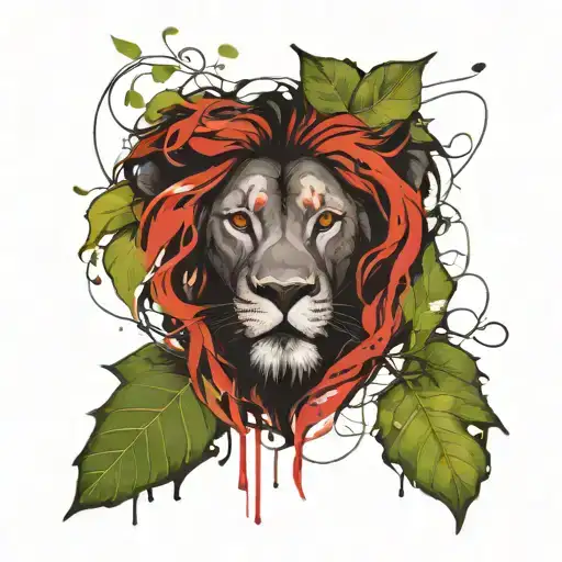 Lion Head With Vine Leaves Intertwined Within