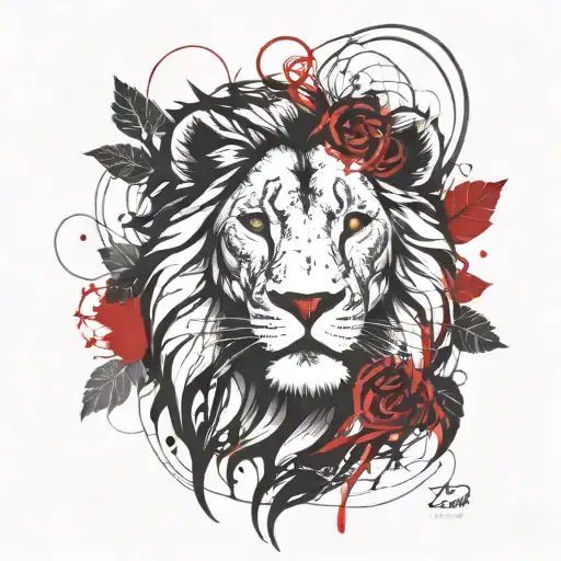 Lion Head With Vine Leaves Intertwined Within