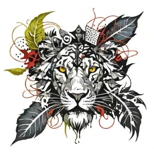 Lion Head With Vine Leaves Intertwined