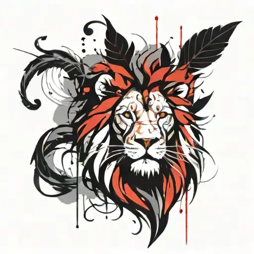 Lion Head With Vine Leaves Intertwined