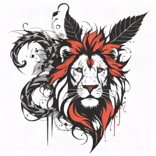 Lion Head With Vine Leaves Intertwined