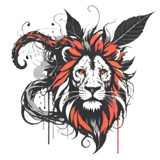 Lion Head With Vine Leaves Intertwined