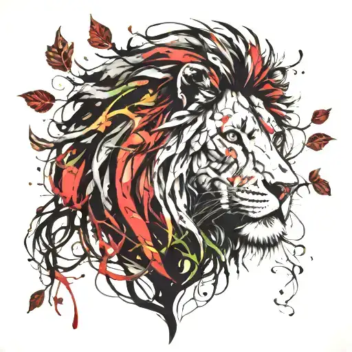 Lion Head With Vine Leaves Intertwined