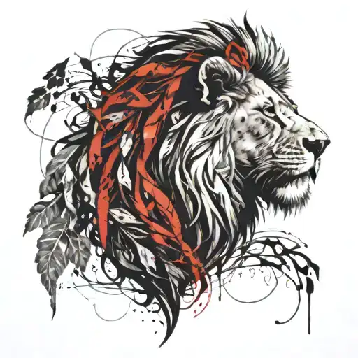 Lion Head With Vine Leaves Intertwined