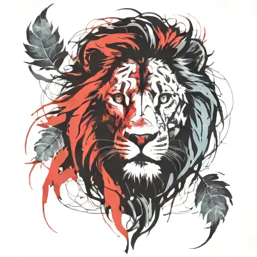 Lion Head With Vine Leaves Intertwined