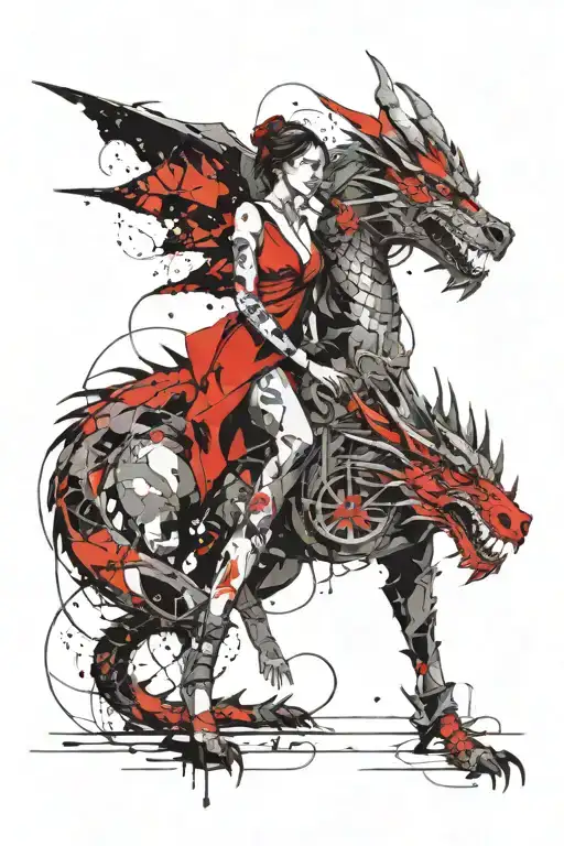 Independent Woman With A Dragon Dog In An Outdoor Adventure