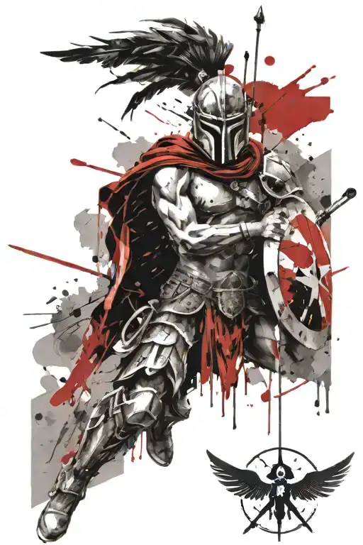 Spartan Warrior With Compas And Wings