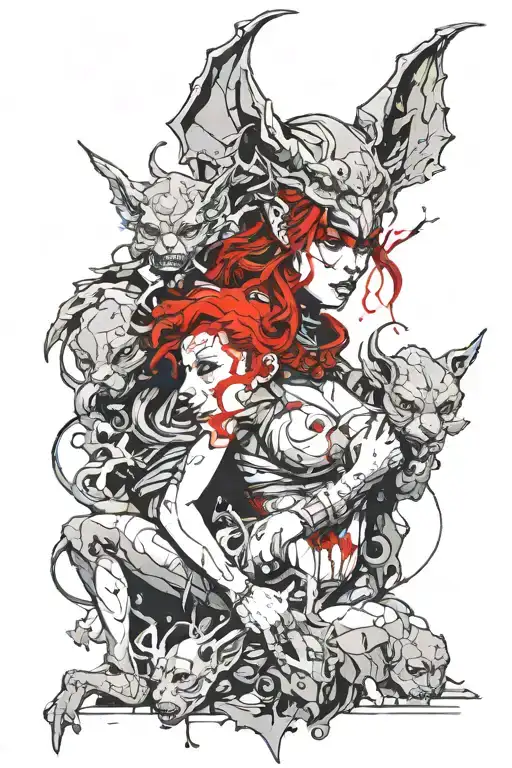 Female Gargoyle Warrior With Her Toddler