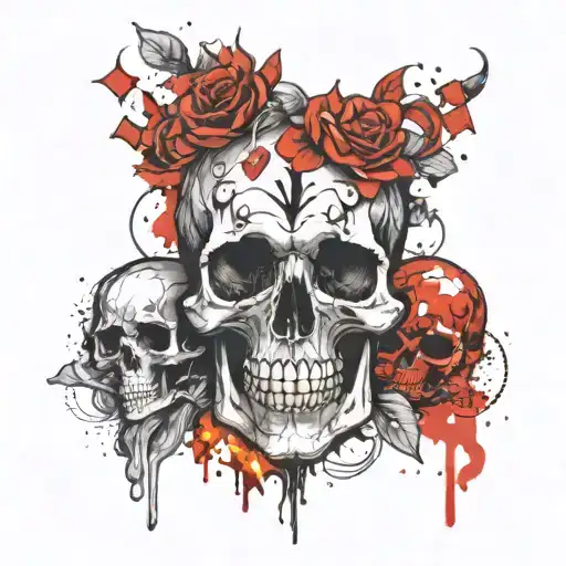 Skull With Fire And Skull With Flowers Growing Inside