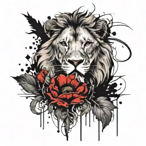 Lion Head And Vine Leaves Single Poppy Flower