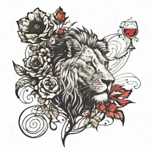 Lion Head And Vine Leaves Intertwined Single Poppy Flower