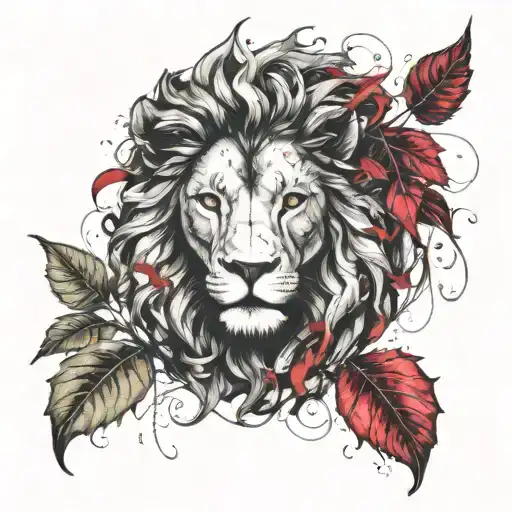 Lion Head And Vine Leaves Intertwined