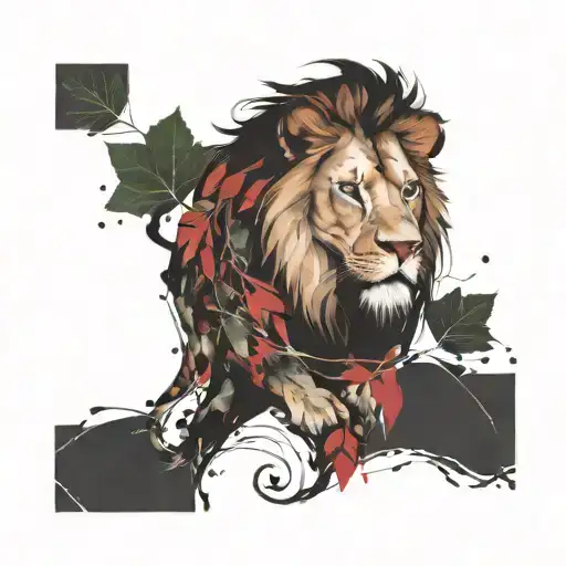 Lion Head And Vine Leaves Intertwined