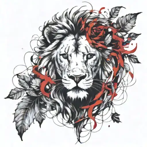 Lion Head And Vine Leaves Intertwined