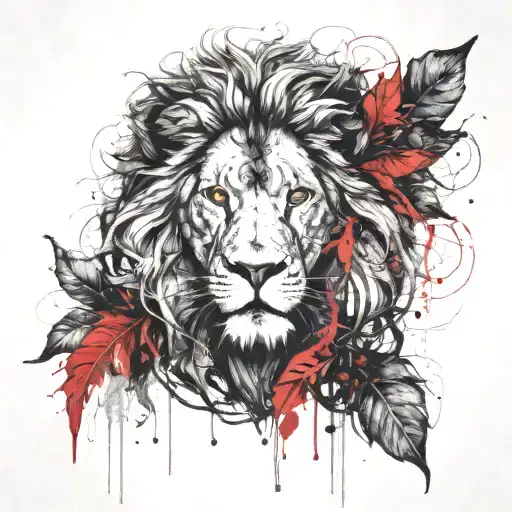 Lion Head And Vine Leaves Intertwined