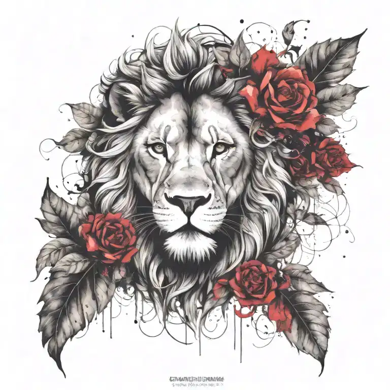 Lion Head And Vine Leaves Intertwined