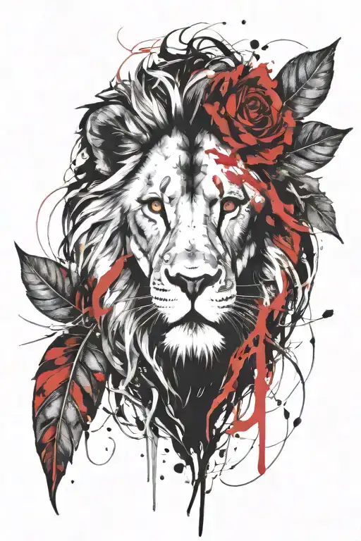 Lion Head And Vine Leaves Intertwined