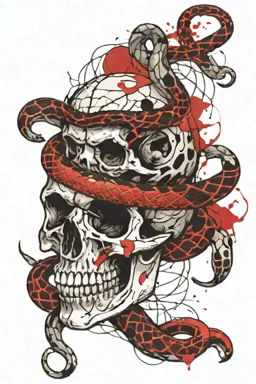 Large Snake Flowing Through A Skull