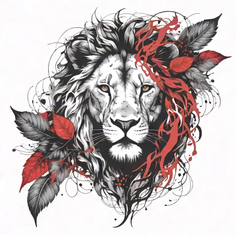 Lion Head And Vine Leaves Intertwined