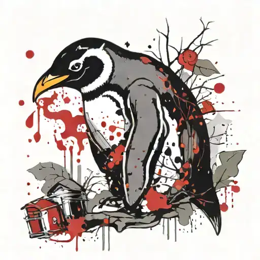 Penguin Smoking Joint With Tree In Background