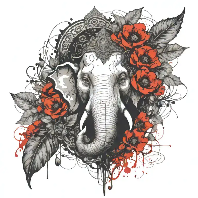 Ganesh With Vine Leaves An Poppies Blooming