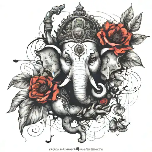 Ganesh With Vine Leaves An Poppies Blooming