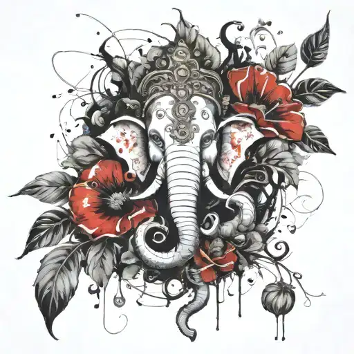 Ganesh With Vine Leaves An Poppies Blooming