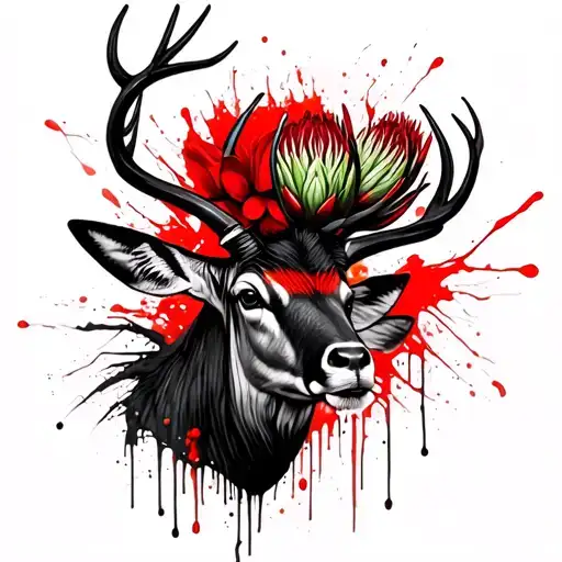 Kudu With Protea Flower Intertwined