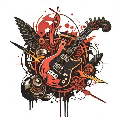 A Tattoo Design Combining Musical Notes And Anime Characters In A Video Game Setting